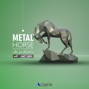 Modèle de cheval en poly ow - Sculpture 3D PDF DXF - Conception d'animaux polygonaux en métal ou en papier à faire soi-même