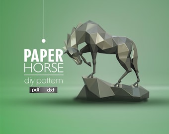Low Poly Horse Papercraft: 3D DIY Template (PDF + DXF)