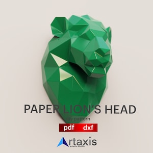 Sculpture géométrique de tête, tête d'animal, métal, papier lowpoly, décoration murale DIY low poly, sculpture murale en origami, tête abstraite sculpture.lion