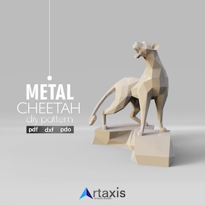 Modello di scultura di leone in metallo: PDO, dxf, pdf per taglio e saldatura CNC/laser con ID del bordo
