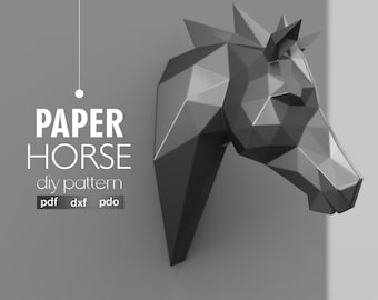 DIY Geometric Horse Head Paper Sculpture, Low Poly Wall Art (Digital Download)