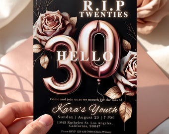 RIP Twenties 30th Birthday Invitation: Gothic Party E-Invite (Editable Canva Template)