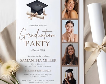 Editable Graduation Announcement Card: Multiple Photo Template (Canva Download)
