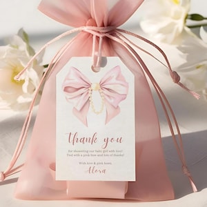 Pink Bow Baby Shower Thank you Tags Pink Bow Favor Tags Printable Pink Bow Coquette Favor Tag Template Favors Tags Watercolor Pink Ribbon