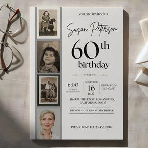 Editable 60th Birthday Invitation with Photo Template Look Who's 60 Invite Printable Birthday Card Digital Download Birthday Invite Template