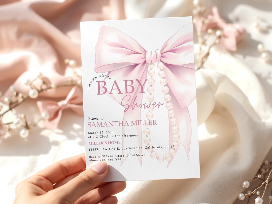 Editable Pink Bow Baby Shower Invitation Coquette Baby Girl Template ...