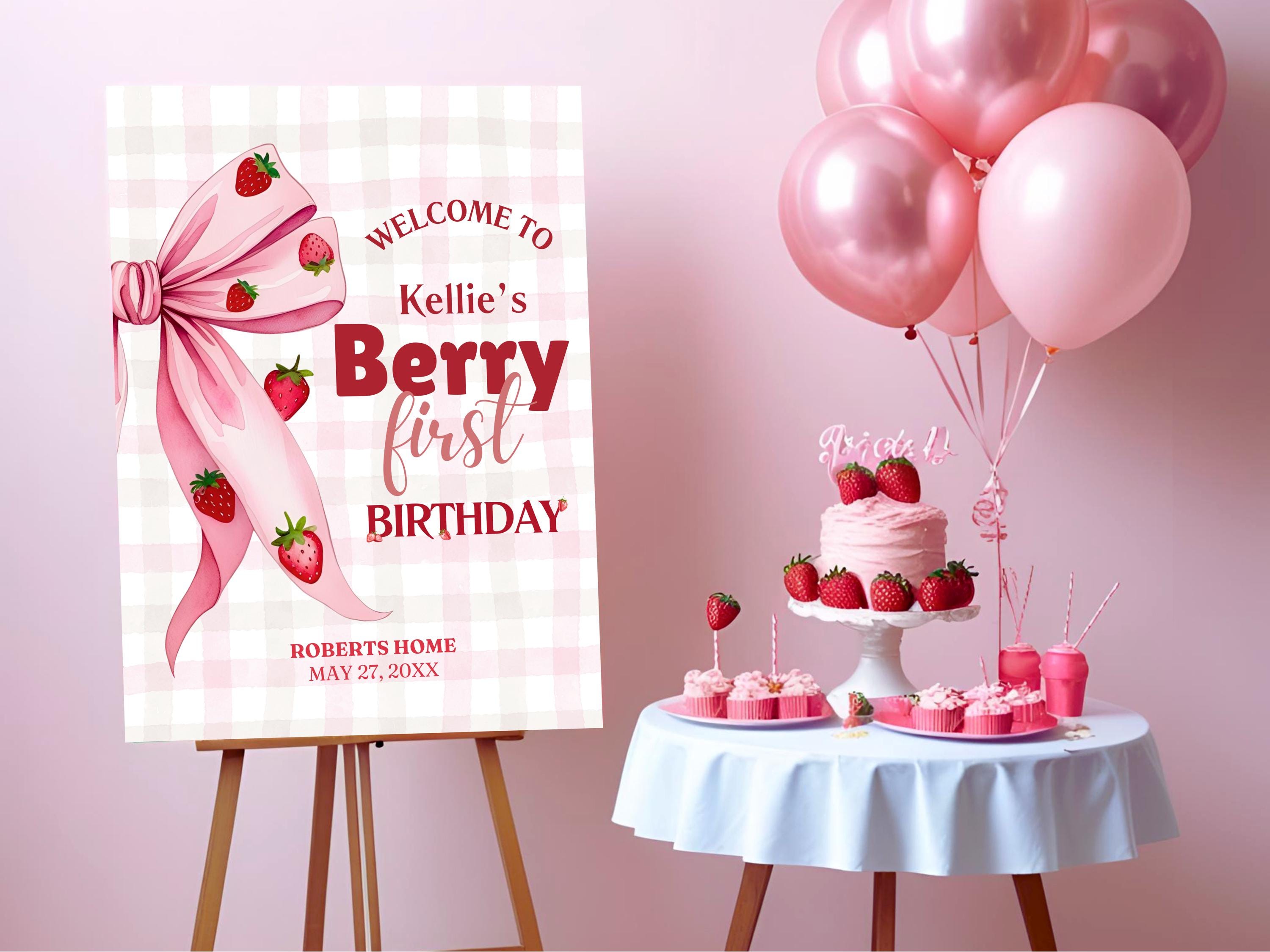 Berry First Birthday Welcome Sign, Editable Strawberry 1st Birthday ...