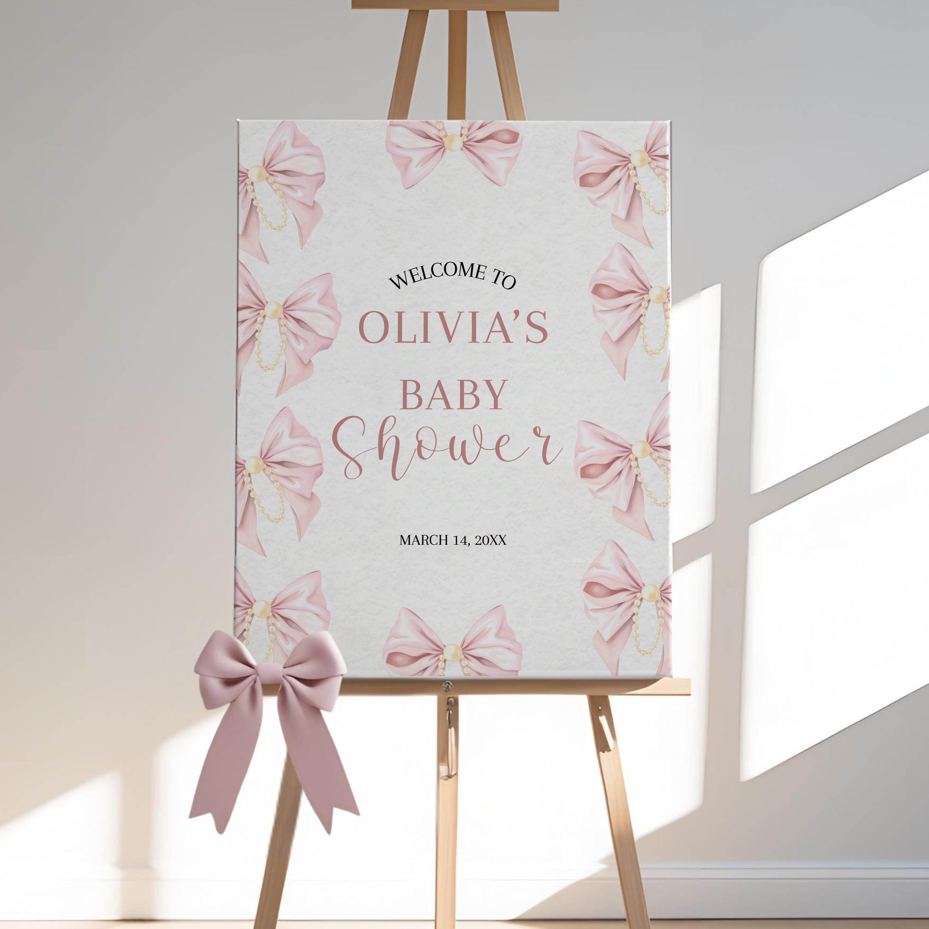Pink Bow Welcome Sign, Pink Bow Baby Shower Welcome Sign Printable ...