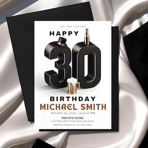 30th Birthday Invitation For Men, 30th Birthday Invite, Thirty Invite, 30th Birthday Invitation for him, Editable, Digital Invitation, 3D