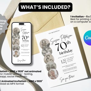 Photo 70th Birthday Invitation Template: Editable Printable Card (Digital Party Invite) image 7