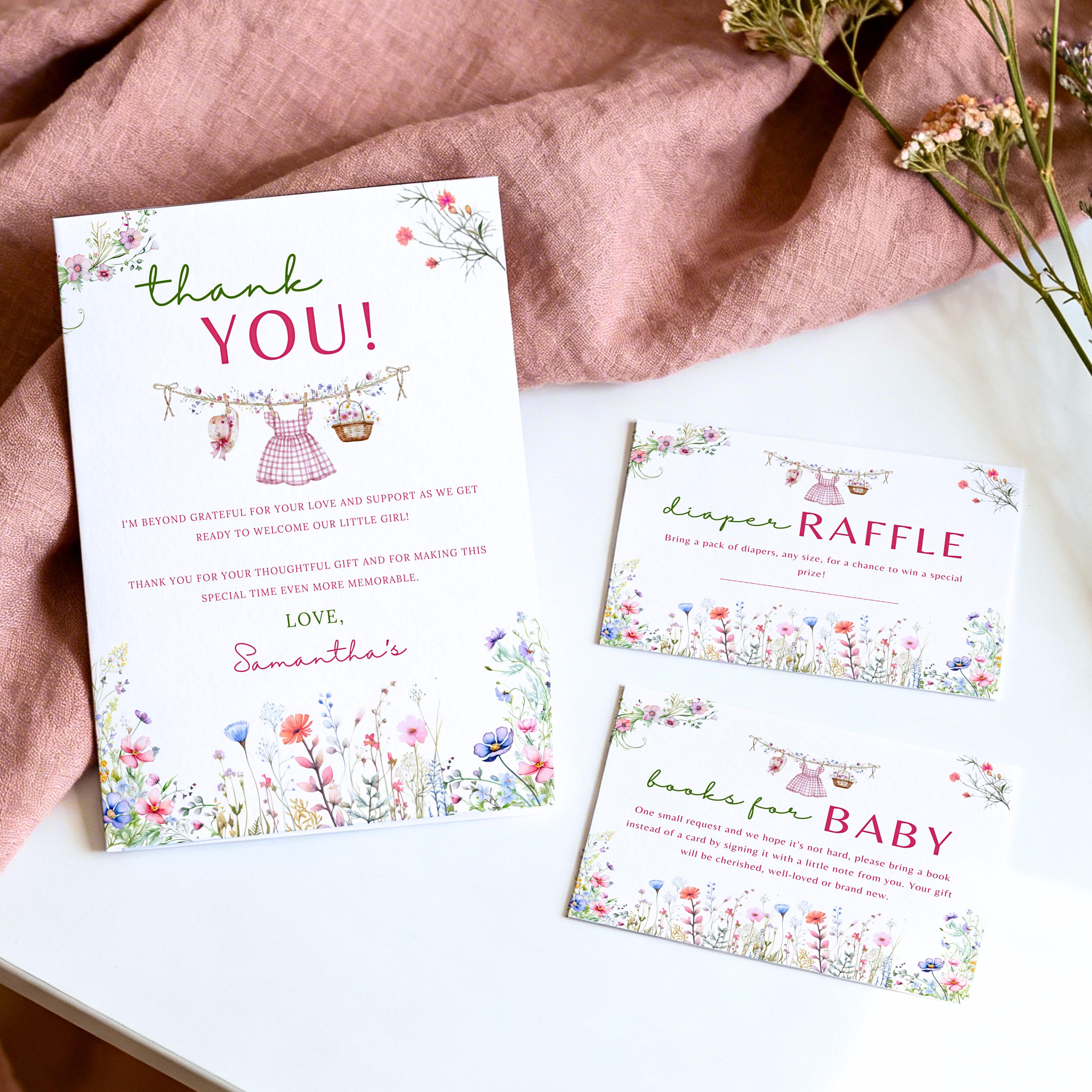 Clothes Line Raffle A Little Wildflower Baby Shower Invitation Set: Clothesline Floral Girl ...