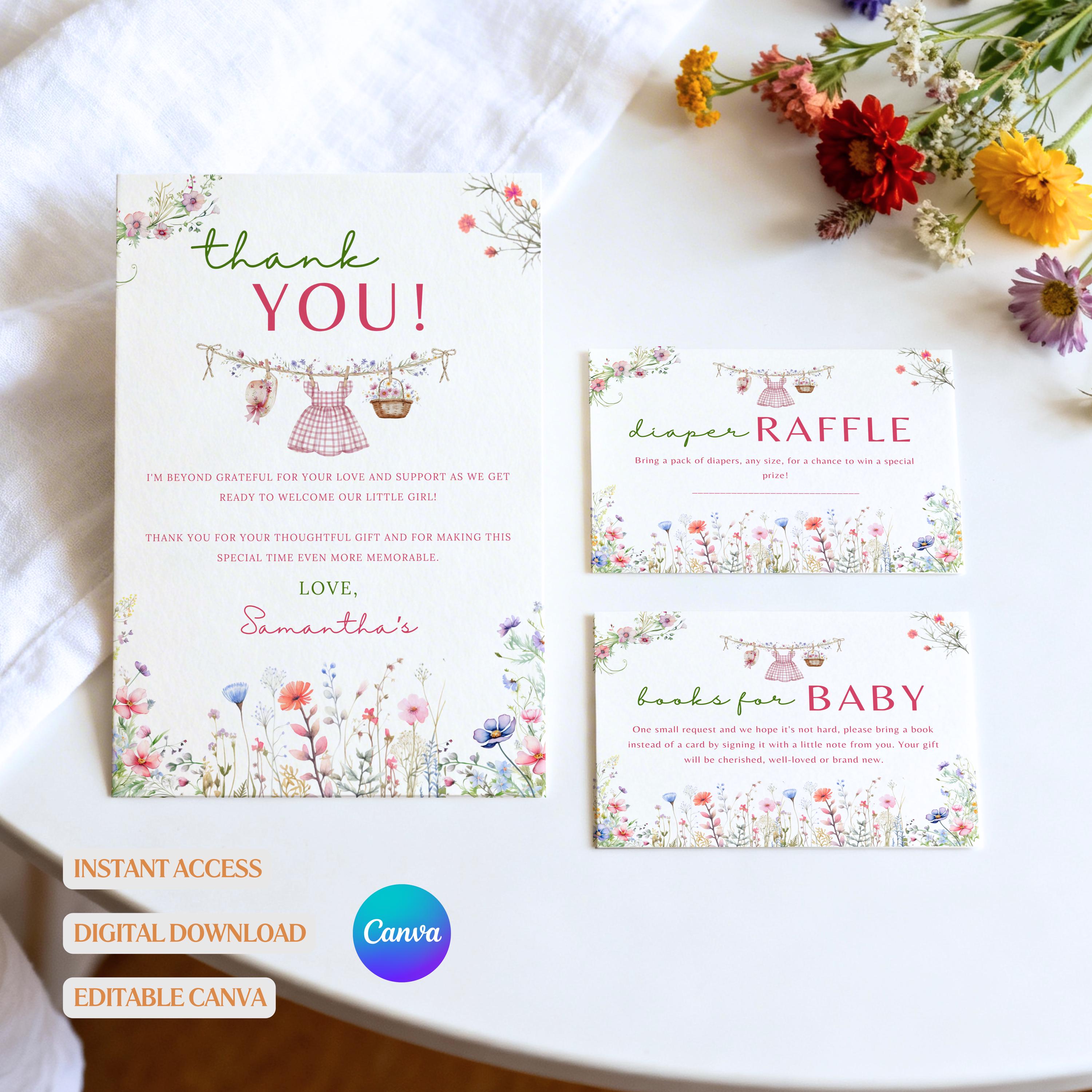 Clothes Line Raffle A Little Wildflower Baby Shower Invitation Set: Clothesline Floral Girl ...