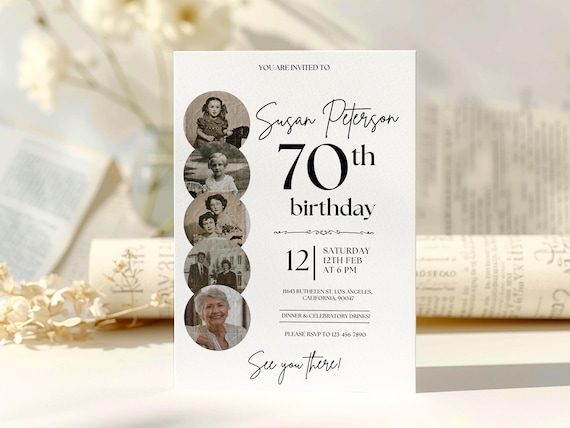 Photo 70th Birthday Invitation Template: Editable Printable Card (Digital Party Invite)