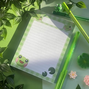 Cute Frogs A6 Memopad, Frog Notepad, 50 Sheet A6 Notepad, Memo Pad, Frog Stationery, Green Frog Note Paper