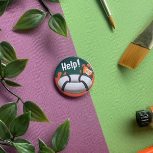 Splatoon Salmon Run Help Pin Badge, Splatoon Inkling Pin, Splatoon Inkling Badge, Splatoon Pin, Splatoon Salmon Run Button Pin, Splatoon 3