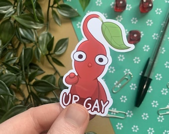 Ur Gay rode Pikmin-sticker, Pikmin-vinylsticker, Pikmin-merchandise, Pkimin Bloom-sticker, homostickers, cadeaus voor gamers, gamingcadeaus