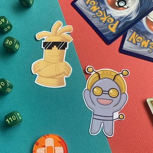 Gholdengo en Gimmighoul-stickers, vinylstickers, Gholdengo-sticker, Gimmighoul-sticker, Scarlet Violet-sticker, cadeaus voor gamers