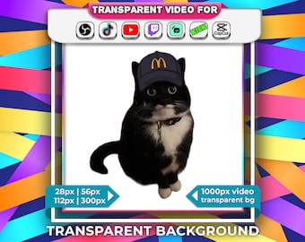 Fondo transparente Meme del gato del empleado de McDonald's con alerta de transmisión de audio Webm / Twitch OBS Tiktok / Emotes animados 28px, 56px, 112px gif