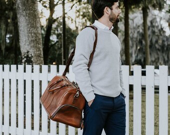 Full Grain Leather Duffle Bag, Personalised Gifts For Him, Monogrammed Leather Weekender Bag, Leather Holdall, Overnight Travel Bag