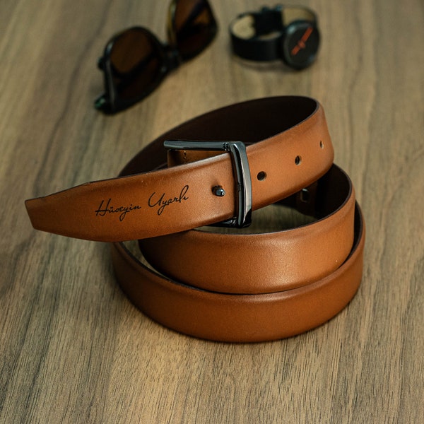 Personalized Brown Leather Belt, Custom Name Belt For Men, Personalized Accessories For Him, Custom Name Engraving for Anniversary Gift