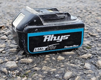 Personalised battery stickers compatible with Makita 18v LXT batteries 1 pair