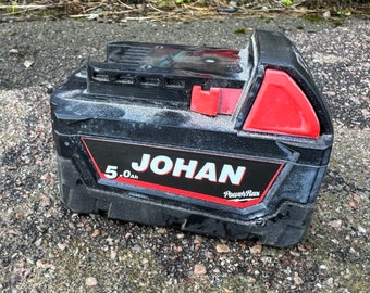 Personalised battery stickers compatible with Milwaukee 18V batteries 1 pair