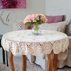 Custom Handmade Crochet Floral Lace Tablecloth Vintage Round Table Cover Elegant Home & Wedding Decor Personalized Linen zdjęcie 2