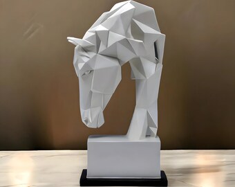 Tête de cheval géométrique en résine - Décoration d'intérieur moderne et nordique - Sculpture animalière artistique en origami - Statuette de bureau créative