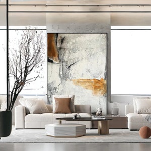 Large Abstract Canvas Wall Art Original Oil Painting Modern White and Grey Minimalist Artwork for Bedroom & Living Room Decor zdjęcie 1