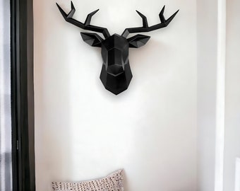 Deer Head 3D Metal Wall Art - Red Deer Decorative Sculpture - Contemporary Home Decor Wall Statue - Elegant Living Room Accent