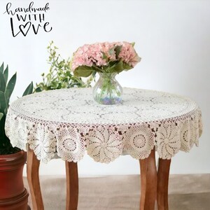 Custom Handmade Crochet Floral Lace Tablecloth Vintage Round Table Cover Elegant Home & Wedding Decor Personalized Linen zdjęcie 1