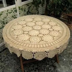 Custom Handmade Crochet Floral Lace Tablecloth Vintage Round Table Cover Elegant Home & Wedding Decor Personalized Linen zdjęcie 6