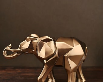 Geometrisches Elefantenmodell - 3D Abstrakte Elefant Figur - Gold Elefant Statue - Modernes Wohndekor - Einzigartige Tierkunst-Dekoration