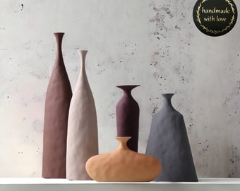 Handmade Minimalistic Ceramic Vase - Matt Finish, Nordic Modern Table Vase - Geometric Design - Morandi Colors - Stylish Home Decor Accent