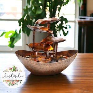 Handmade Indoor Desktop Fountain - Sailboat Lotus Leaf Design - Relaxing Water Feature with Electric Pump - Zen Home and Office Decor
