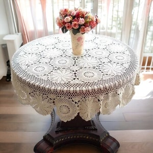 Custom Handmade Crochet Floral Lace Tablecloth Vintage Round Table Cover Elegant Home & Wedding Decor Personalized Linen zdjęcie 5