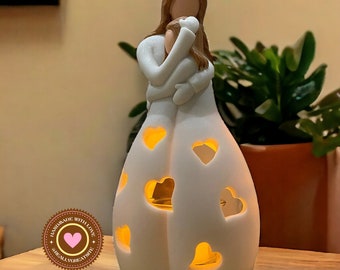 Mom & Daughter's Love Candle Holder Statue with Flickering LED Candle - Perfect for Christmas, Birthday, Mother's Day - Meaningful Gifts