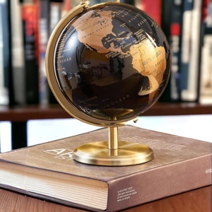 Modern Rotating Globe with Black & Bronze Map - Stylish Study Desk Decor for Geography Education - Perfect for Kids and Home Office