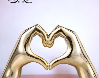 Love Heart Hands Metallic Statue - Modern Art Figurine - Home Decor with Heart Emoji - Contemporary Love Hands Model Decoration