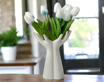 The Flower Holder: Handmade Unique Hand Flower Vase - Abstract Ceramic Vase for Flowers - Unconventional Modern Decor - Creative Home Accent