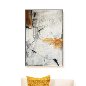 Large Abstract Canvas Wall Art Original Oil Painting Modern White and Grey Minimalist Artwork for Bedroom & Living Room Decor zdjęcie 9