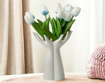 The Flower Holder: Handmade Unique Hand Flower Vase - Abstract Ceramic Vase for Flowers - Unconventional Modern Decor - Creative Home Accent