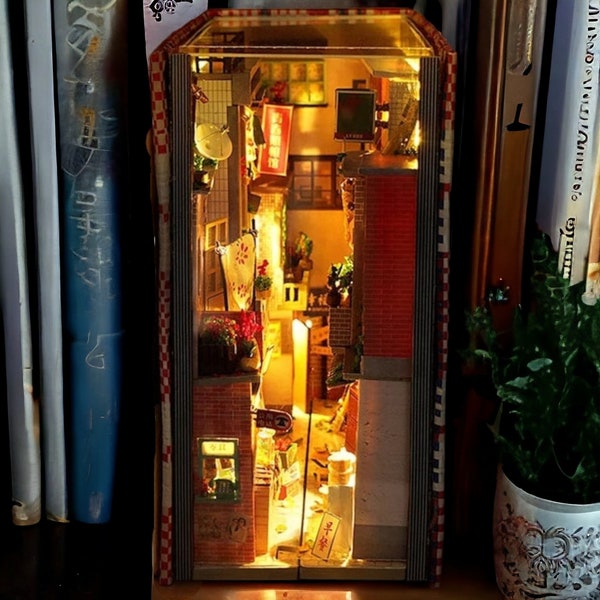 Japanese Town Book Nook DIY Kit - 3D Model Building Bookshelf - Perfect Housewarming Gift - Japan Home Decor - Wooden Creative Puzzle Toys