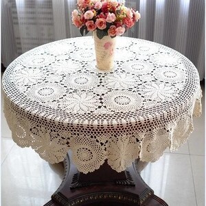 Custom Handmade Crochet Floral Lace Tablecloth Vintage Round Table Cover Elegant Home & Wedding Decor Personalized Linen zdjęcie 4