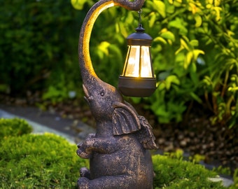 Elephant Statue Solar Garden Light - Outdoor Zen Garden Lamp, Unique Resin Animal Sculpture, Perfect Home Decor Gift Idea