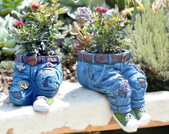 Unique Denim Jean Flower Pot - Handcrafted Planter for Plants - Creative Home Decor Gift - Perfect for Mother's Day - Indoor/Outdoor Use