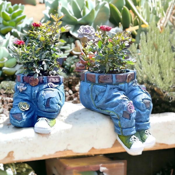 Unique Denim Jean Flower Pot - Handcrafted Planter for Plants - Creative Home Decor Gift - Perfect for Mother's Day - Indoor/Outdoor Use