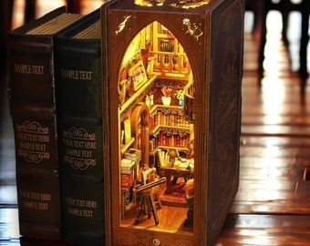 Library of Books Wooden Bookshelf Kit - 3D Puzzle Reader's Nook - DIY Craft - Book Lover Gift - Miniature Dollhouse Decor