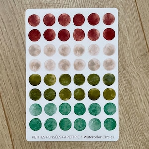 Stickervel aardse aquarel cirkels, geschilderde washi cirkels cirkels voor journaling headers, aardse kleuren: tinten groen en bruin