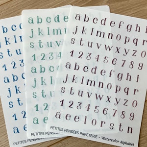Stickervel aquarel alfabet, aquarelletters, geverfde washi-lettertypestickers voor dagboekkoppen